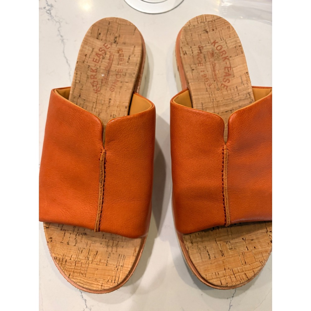 Kork-Ease Slide Sandals Orange Leather Cork Footbed Summer Casual Slides